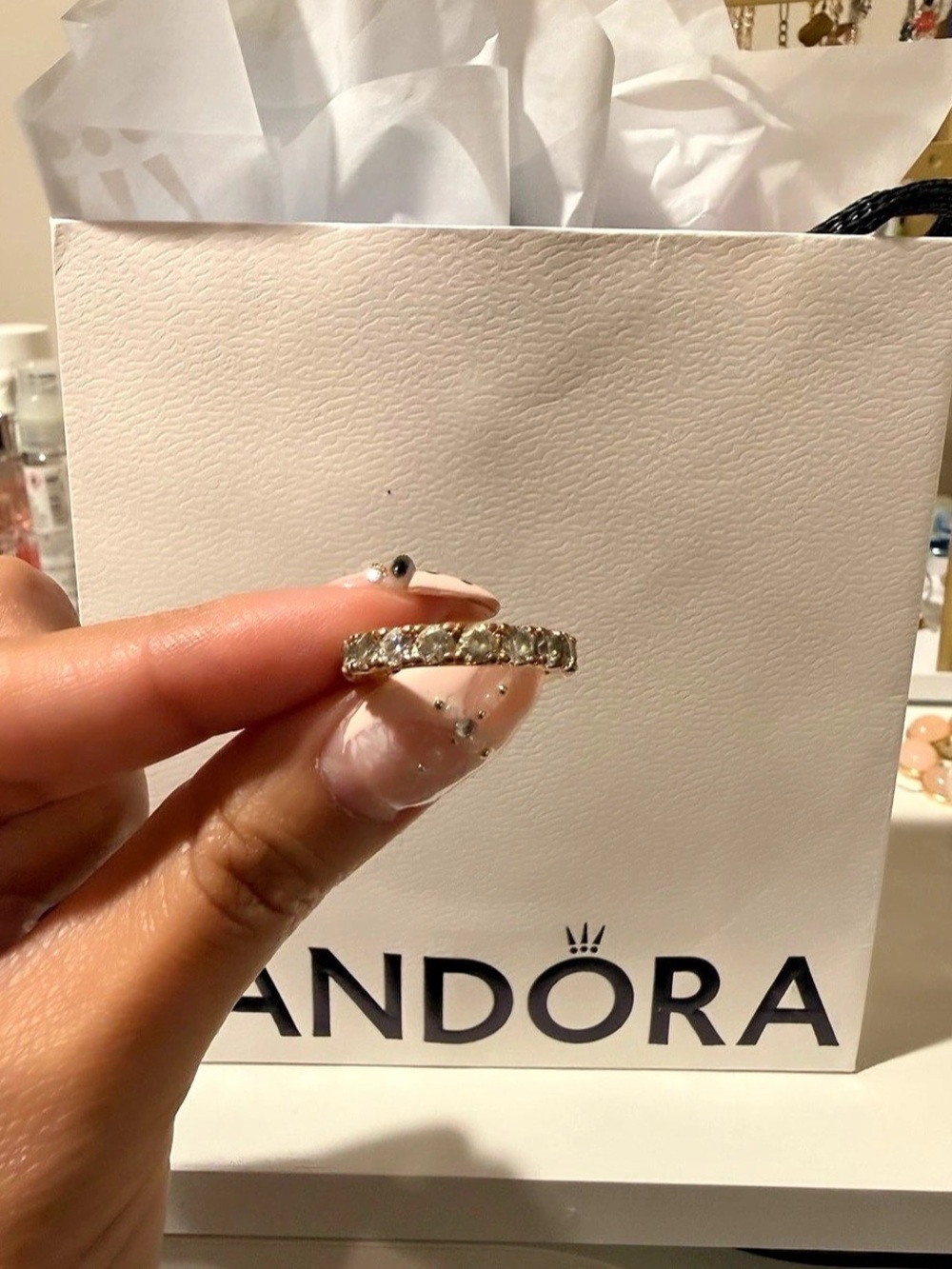 PANDORA Sparkling Row Eternity Ring Gold & Pink